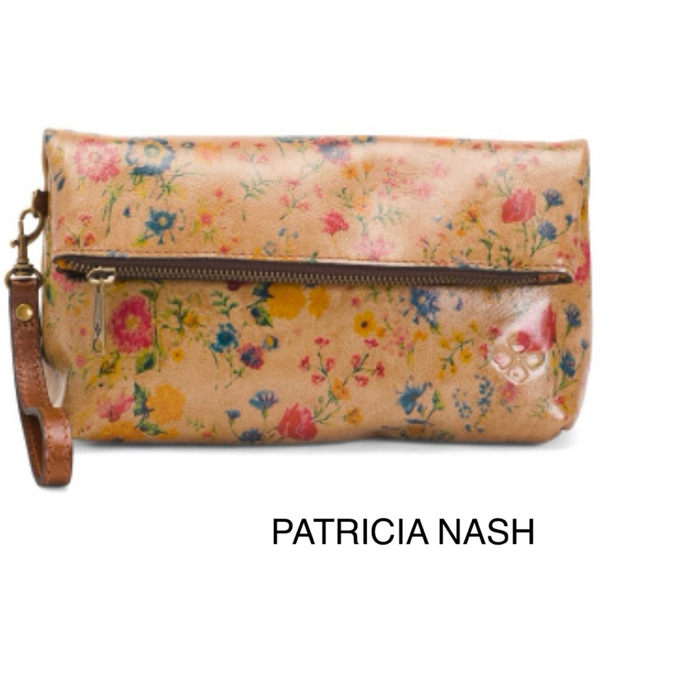 NWT Patricia Nash Floral Fold Over Leather Wristlet  Clutch